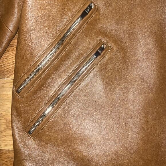 Cadogan Jaxon Men's Leather Biker Jacket In Sienna Brown Size Large - Picture 7 of 16